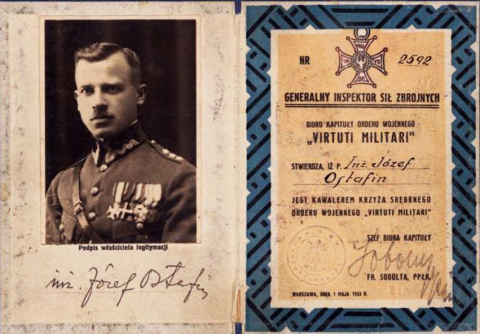 Lejitymacja Orderu Virtuti Militari Józefa Ostafina 